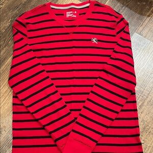 Express Red and Black Striped Long Sleeve Shirt